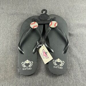Katydid Collection Baseball Rhinestone Flip Flops Sandals Black Womens M 7/8 NWT